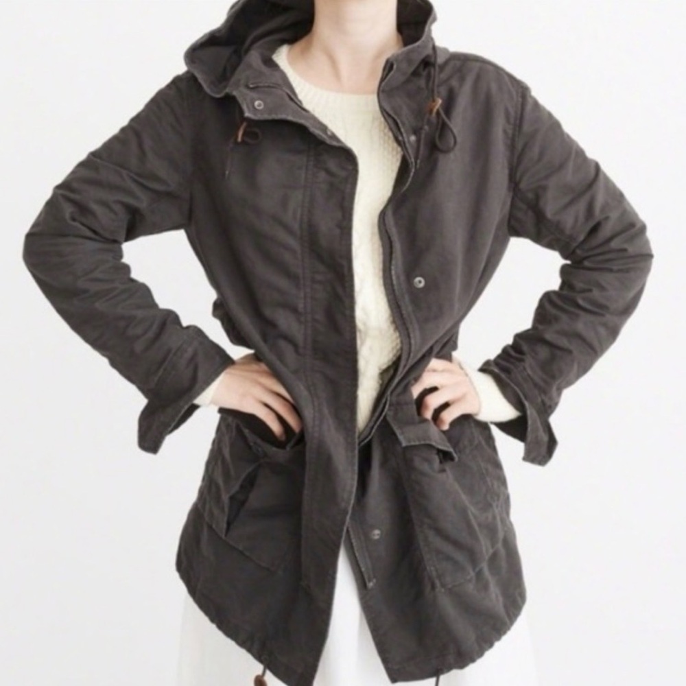 Abercrombie & Fitch Dark Gray/Black Hooded Utility Barn Canvas Jacket - S